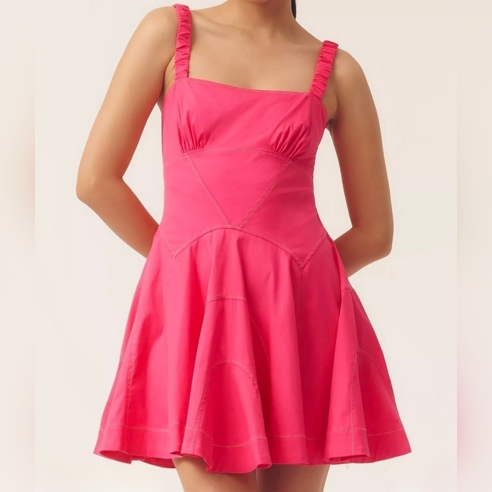 By Anthropologie Plunge Drop-Waist A-Line Mini Dress in Pink, Size XL